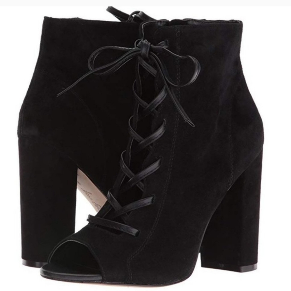 Sam Edelman Yvie Suede Black Lace Up Booties
